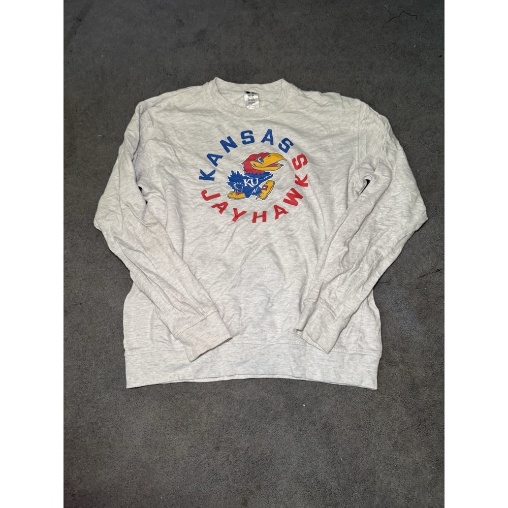 Kansas Jayhawks Russell Athletic Crewneck Sweatshirt Gray Men's Medium